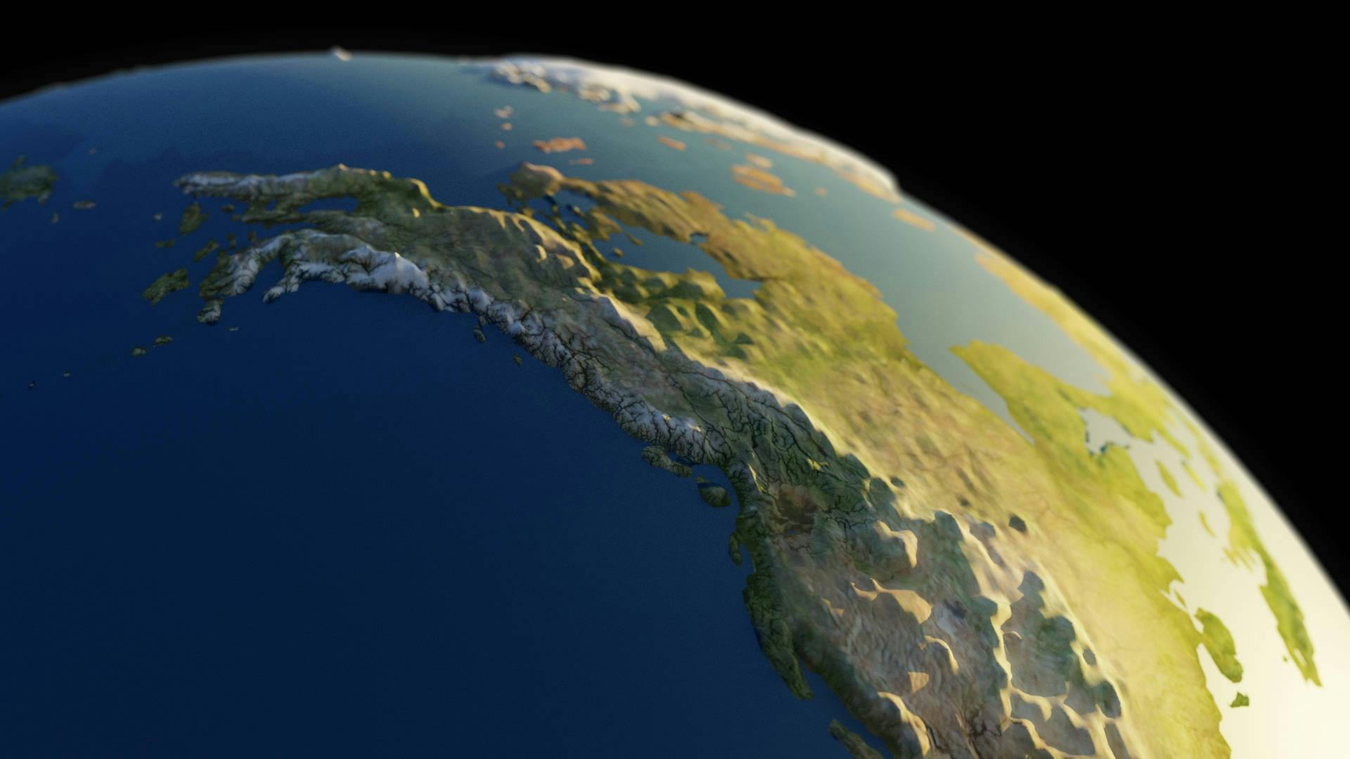 A 3d render of planet earth in a cartoon style.